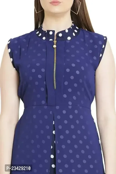 HA CROWN Women's Crepe Regular Fit Solid Polka Dot Printed Maxi Sleeveless ?Dress (Ha 01)-thumb5