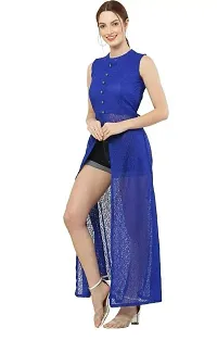 HA CROWN Women's Crepe Regular Fit Solid Maxi Sleeveless Block Print Net Frontslit Kurta? (Ha 44)-thumb4