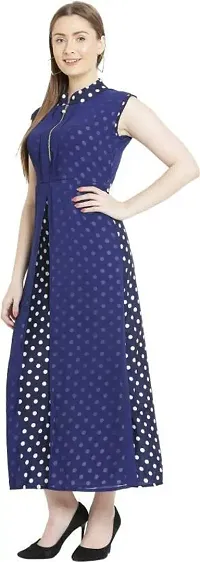 HA CROWN Women's Crepe Regular Fit Solid Polka Dot Printed Maxi Sleeveless ?Dress (Ha 01)-thumb3