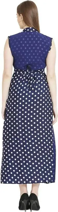 HA CROWN Women's Crepe Regular Fit Solid Polka Dot Printed Maxi Sleeveless ?Dress (Ha 01)-thumb1