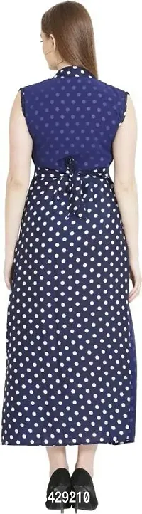 HA CROWN Women's Crepe Regular Fit Solid Polka Dot Printed Maxi Sleeveless ?Dress (Ha 01)-thumb2