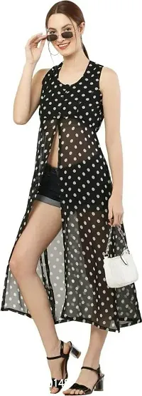 HA CROWN Women's Crepe Regular Fit Solid Polka Dot Printed Maxi Sleeveless ?Dress (Ha 01)-thumb5