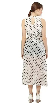 HA CROWN Women's Crepe Regular Fit Solid Polka Dot Printed Maxi Sleeveless ?Dress (Ha 01)-thumb2