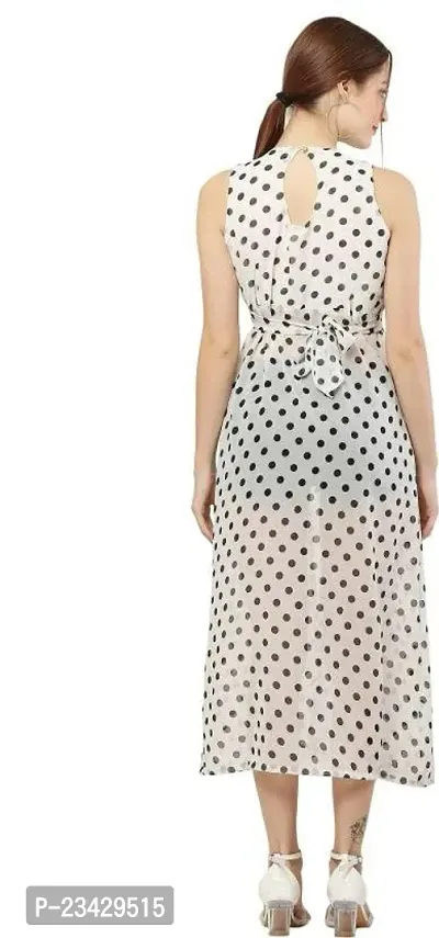 HA CROWN Women's Crepe Regular Fit Solid Polka Dot Printed Maxi Sleeveless ?Dress (Ha 01)-thumb3