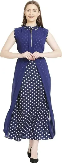 H&A CROWN Women's Crepe Regular Fit Solid Polka Dot Printed Maxi Sleeveless ?Dress (Ha 01)