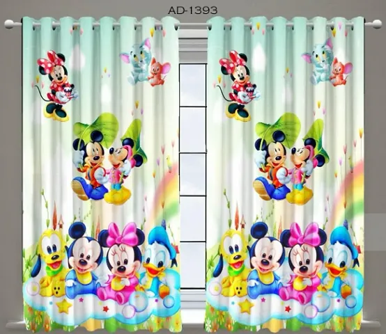Harshika Home Furnishing Polyester 3D Cartoon Micky Mouse Printed 4 x 5 Feet Window Curtains for Kids Room Use Pack of 2 Pecs Multicolour