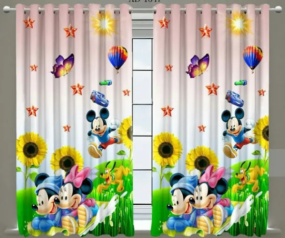 Harshika Home Furnishing 3D Micky Mouse Printed Polyester 4 x 5 Window Curtains,Set of 2 Pecs, Multicolour