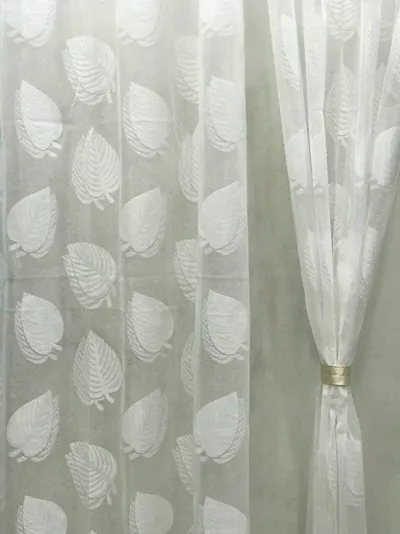 Harshika Home Furnishing Polyester Heavy Net Tissue Leaf Design Curtains,Set of 2 Pecs,