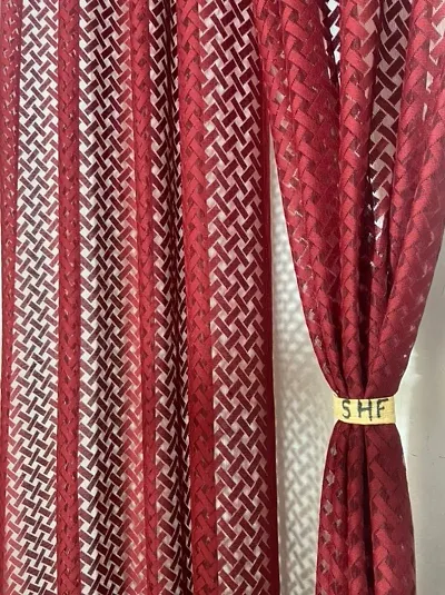 Harshika Home Furnishing Polyester Heavy Cross Design Net Tissue 4 x 5 Feet Window Curtains Pack of 2 Pecs Maroon Color