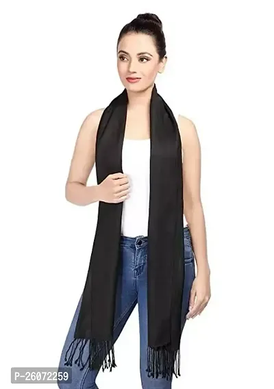VERIISMO Solid Black Color Stole Gold Lurex Weaving with Twisted fringes For Women  Girls