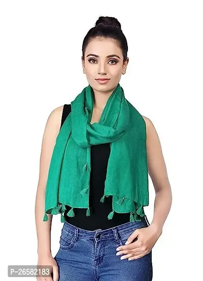 Viscose Woven Dyed Stole With All Over Gonda Fringes For Women And Girls