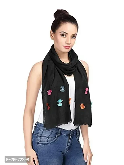 VERIISMO Solid color Beautiful Scarf with cute Fringes For Women  Girls (Black)