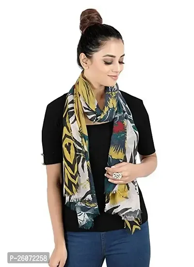 VERIISMO Mul Polyester Teal Green Printed Animal Floral Mix Design Stole For Women  Girls-thumb0