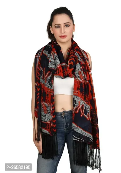 Stunning Leaf Printed Big Stole With Long Fringes For Women And Girls