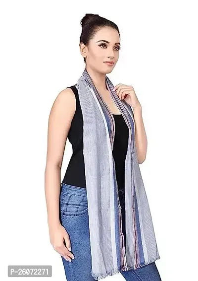 VERIISMO Cotton Woven Dyed Striped Designed Stole With Eyelash Fringes For Women  Girls-thumb0