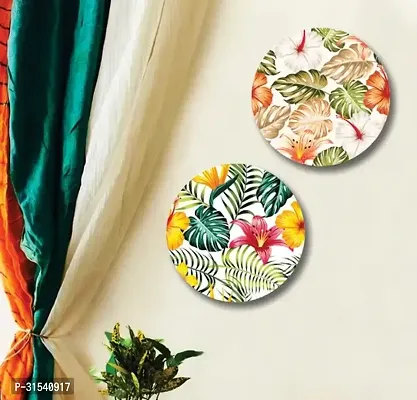 Beautiful Flower Round Shape Wall Hanging  Painting for Wall Decoration Set of 2-thumb0