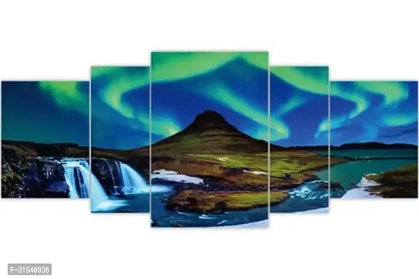 Modern High Mountain Hills Glorious water Fall UV Coated Wall Painting Set Of 5