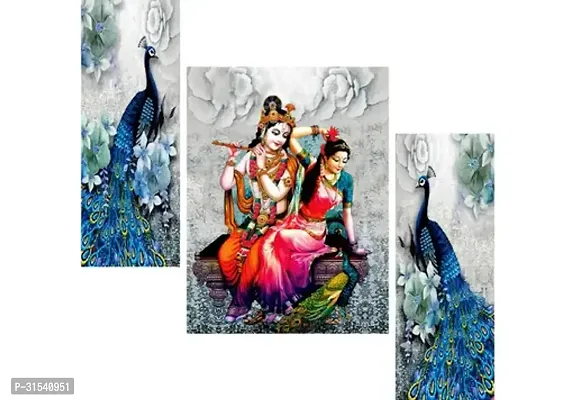 Religious Radha Krishna Modern Art Home Decorative Wall Painting Set of 3-thumb0