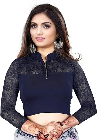 Readymade Cotton Lycra Stretchable Net Sleeves Collar Blouses