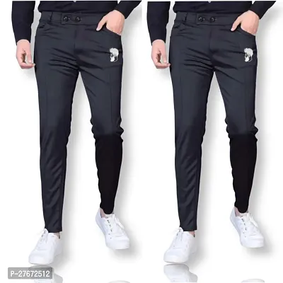 Stylish Black Modal Mid-Rise Joggers For Men Pack Of 2