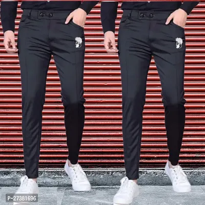 Stylish Black Modal Solid Regular Track Pants For Men, Pack Of 2-thumb0