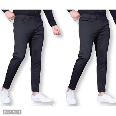 Stylish Black Modal Mid-Rise Joggers For Men Pack Of 2-thumb0