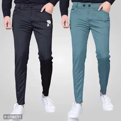 Stylish Multicoloured Modal Solid Regular Track Pants For Men, Pack Of 2-thumb0