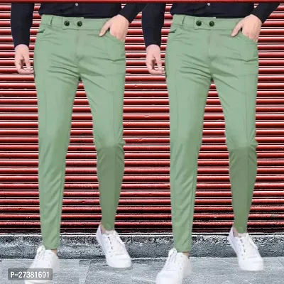 Stylish Green Modal Solid Regular Track Pants For Men, Pack Of 2-thumb0