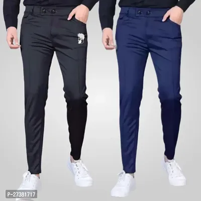 Stylish Multicoloured Modal Solid Regular Track Pants For Men, Pack Of 2-thumb0