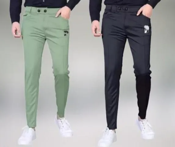 Mens regular fit track pants pack of 2 ( green+black)