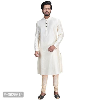 Anil kumar Ajit Kumar  Men's White Cotton Silk Solid Kurta & Bottom Sets-thumb0