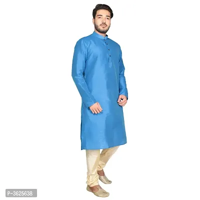 Anil kumar Ajit Kumar  Men's Blue Cotton Silk Solid Kurta  Bottom Sets