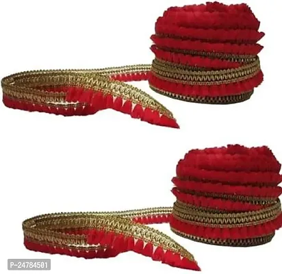 Diara Red Lace with Beautiful Fur Design (Pack of 2X9=18meter) There is 2 Pack of Lace Every Pack Have's (9meter) Used in Saree, Suit, Lhengha, Art  Craft and etc.-thumb0