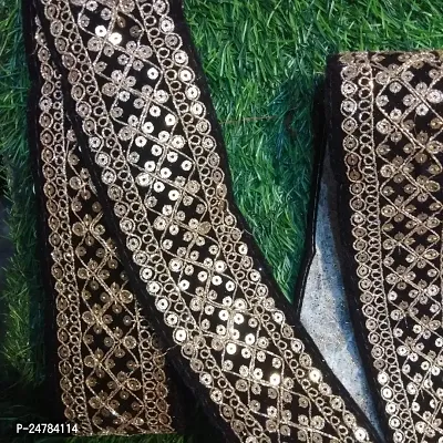 Black Velvet lace with Beautiful Design (Pack of 9 Meter, Width=3inch) Used in Many Purposes Such as Saree, Suit, lhenega.-thumb0