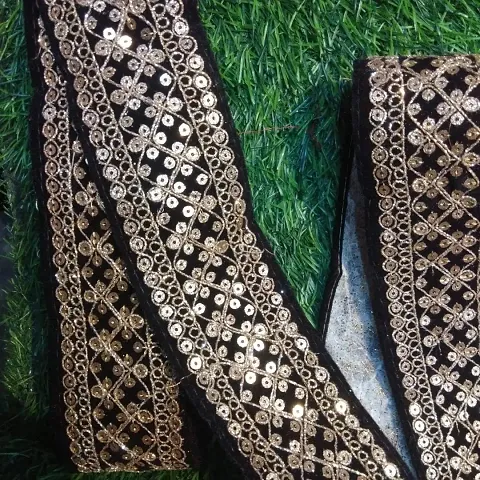 Black Velvet lace with Beautiful Design (Pack of 9 Meter, Width=3inch) Used in Many Purposes Such as Saree, Suit, lhenega.