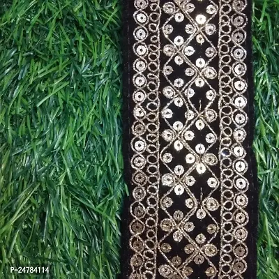 Black Velvet lace with Beautiful Design (Pack of 9 Meter, Width=3inch) Used in Many Purposes Such as Saree, Suit, lhenega.-thumb2