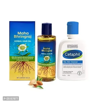 Maha Bhringraj Herbal Hair Oil 200 Ml  Cetaphil Oily Skin Cleanser , Daily Face Wash for Oily, Acne prone Skin , Gentle Foaming, 125ml COMBO