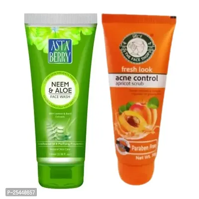 ASTABERRY Neem  Aloe Deep Cleansing Face Wash fresh look acne control apricot scrub COMBO