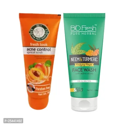 FRESH LOOK  acne control apricot scrub BioFresh Neem  Turmeric Face Wash COMBO-thumb0