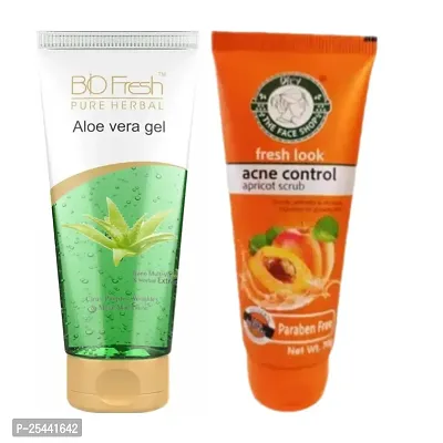 FRESH LOOK  acne control apricot scrub B I O F R E S H Organic Aloe Vera Gel with Vitamin E COMBO