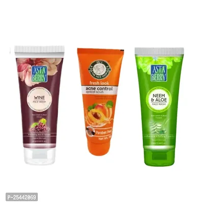 FRESH LOOK  acne control apricot scrub Astaberry Wine Face Wash ASTABERRY Neem  Aloe Deep Cleansing Face Wash COMBO-thumb0