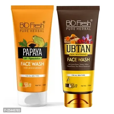 BIO FRESH HERBAL PAPAYA FACEWASH WITH ACTIVE AROMA FOR SKIN CLEANSIN Biofresh Ubtan Face Wash COMBO