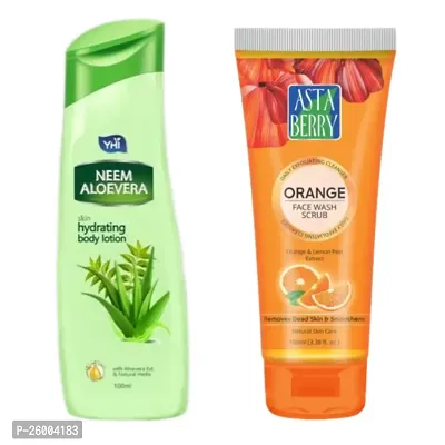 YHI Neem Aloevera skin hydrating hand  body lotion Astaberry Vitamin C Face Wash Scrub COMBO-thumb0