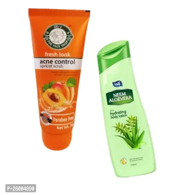YHI Neem Aloevera skin hydrating hand  body lotion fresh look acne control opricot scrub COMBO