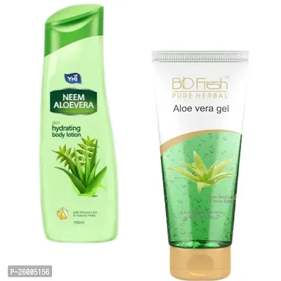 BioFresh Aloe Vera Gel for Men and Women with Vitamin E  YHI Neem Aloevera skin hydrating hand  body lotion COMBO