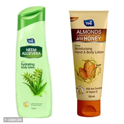 YHI Neem Aloevera skin hydrating hand  body lotion YHI Almonds with Honey deep moisturising hand  body lotion COMBO