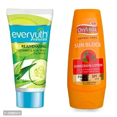 Simco Oxyveda Sun Block Sunscreen Lotion everyuth face pack COMBO