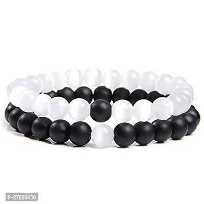 Bracelet for Women Men Fashion White Black Beads 2 Couple Bracelets Accessories Jewellery Birthday Gift For and Anniversary Wife Husband Stone Couple Combo Matching Best Friend black