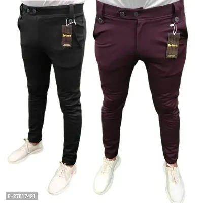 Mens Regular Fit Lycra Blend Trousers for Men | Regular Fit Lycra Lower for Boys Lycra Blend black wine luppi pack of 2