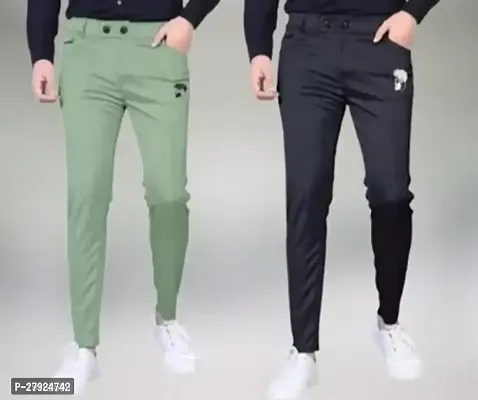Mens  regular fit track pants pack of 2 ( green+black)-thumb0